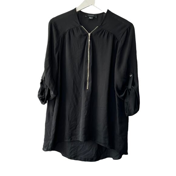 Atmosphere Black Roll Tab Sleeve Zip Front Blouse Women's Size 12 - Picture 1 of 6